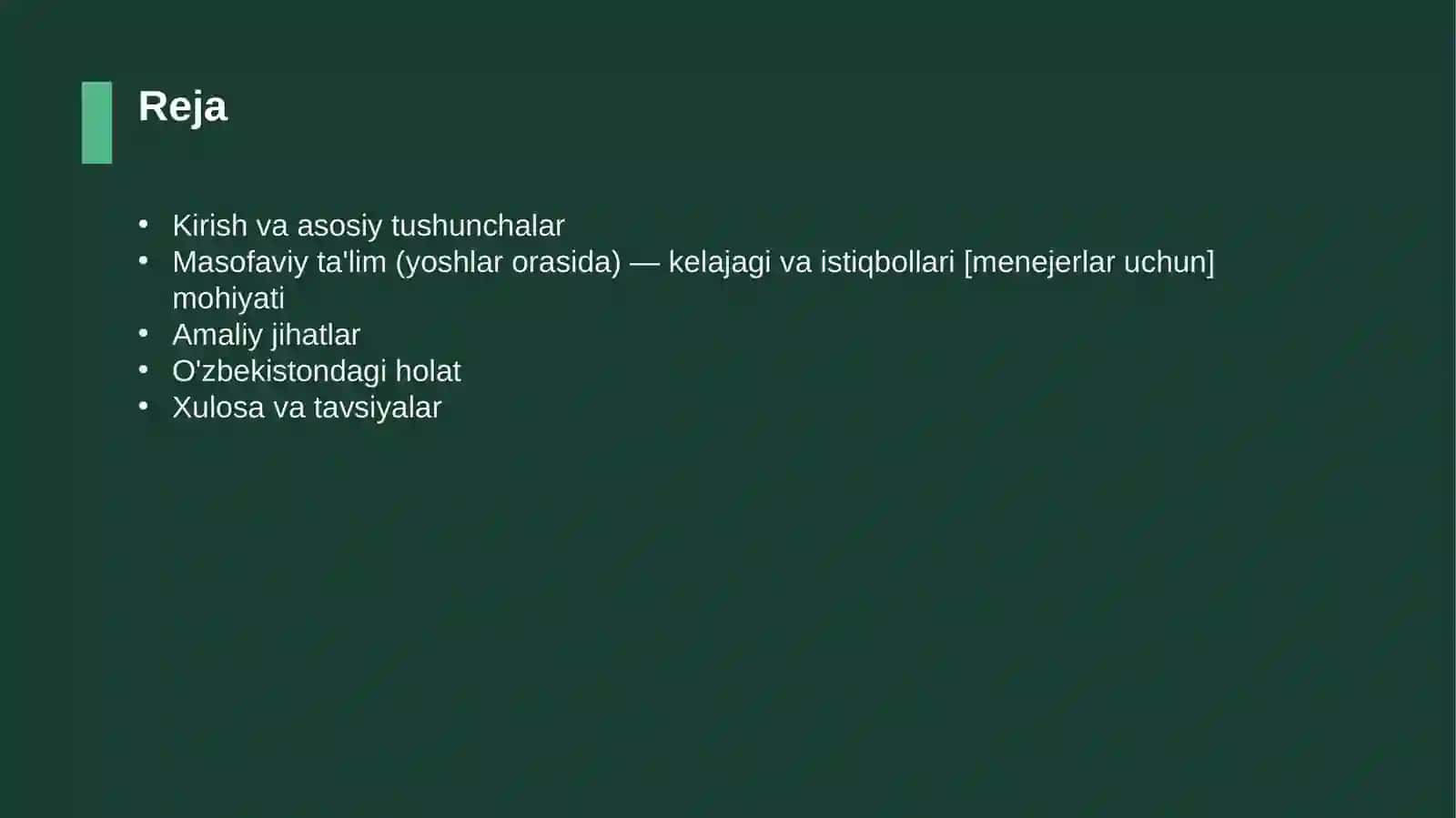 Masofaviy ta'lim (yoshlar orasida) — kelajagi va istiqbollari [menejerlar uchun] 2