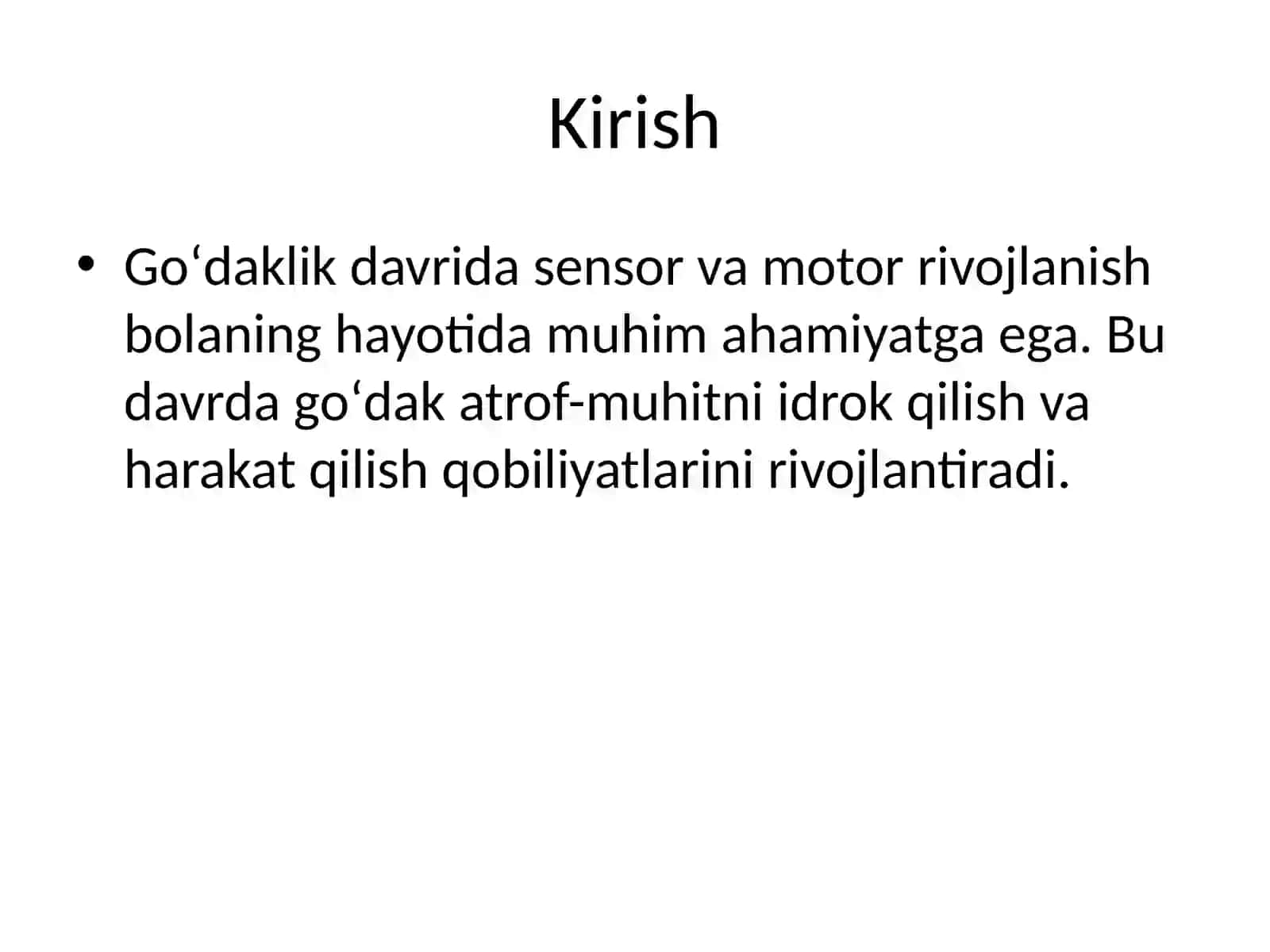 Sensor va Motor Rivojlanish 2