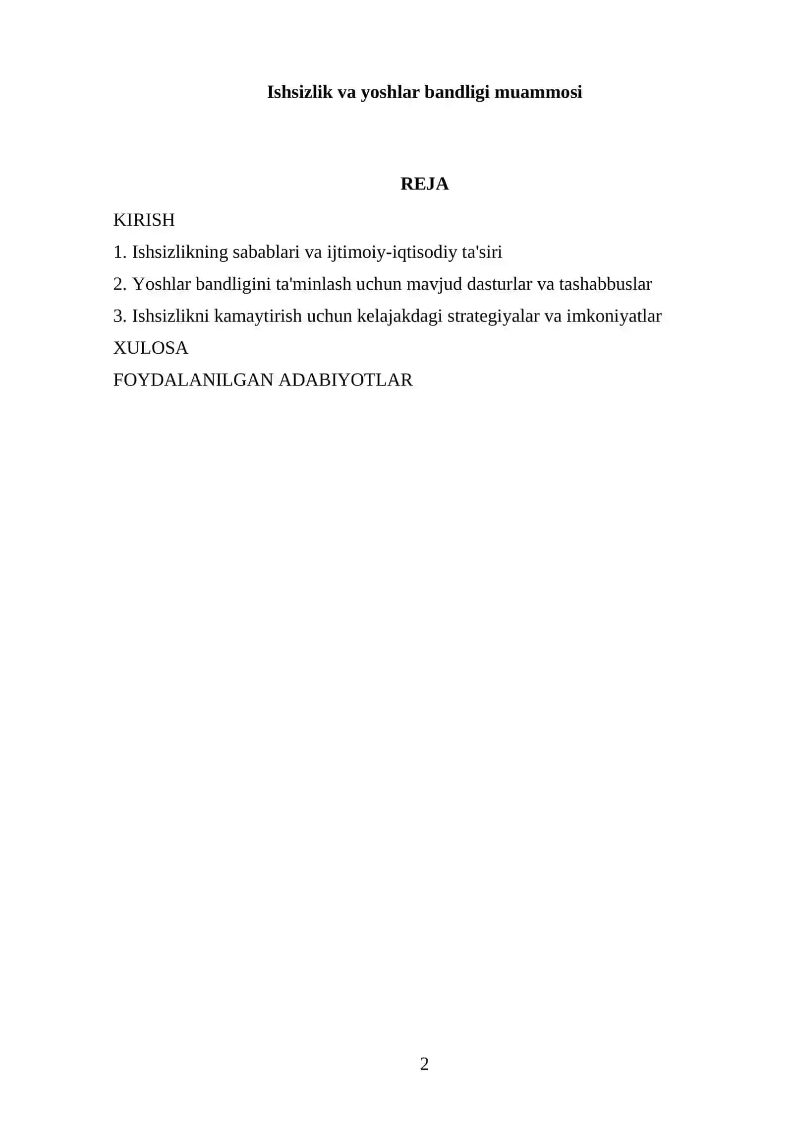Ishsizlik va yoshlar bandligi muammosi 2