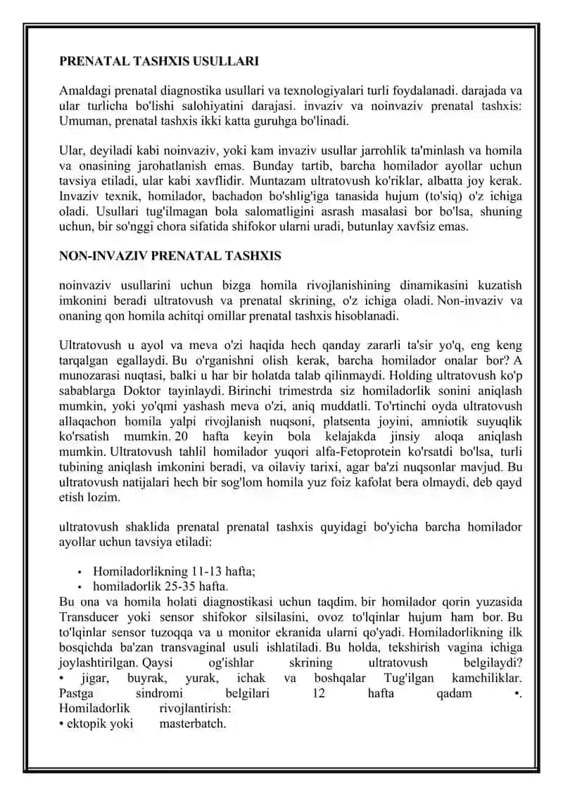 PRENATAL TASHHISLASH 2