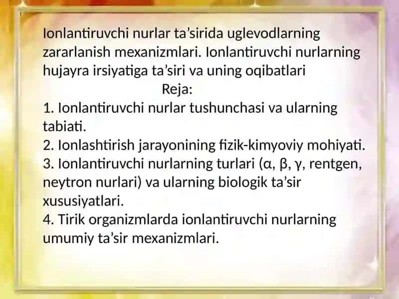 Raxmanova Charosning ionlantiruvchi nurlar biologiyasi 2
