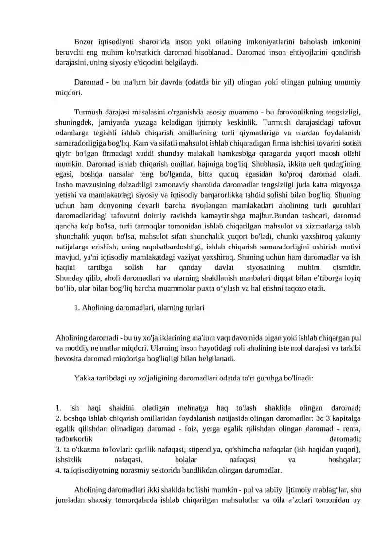 Aholining daromadlari 2