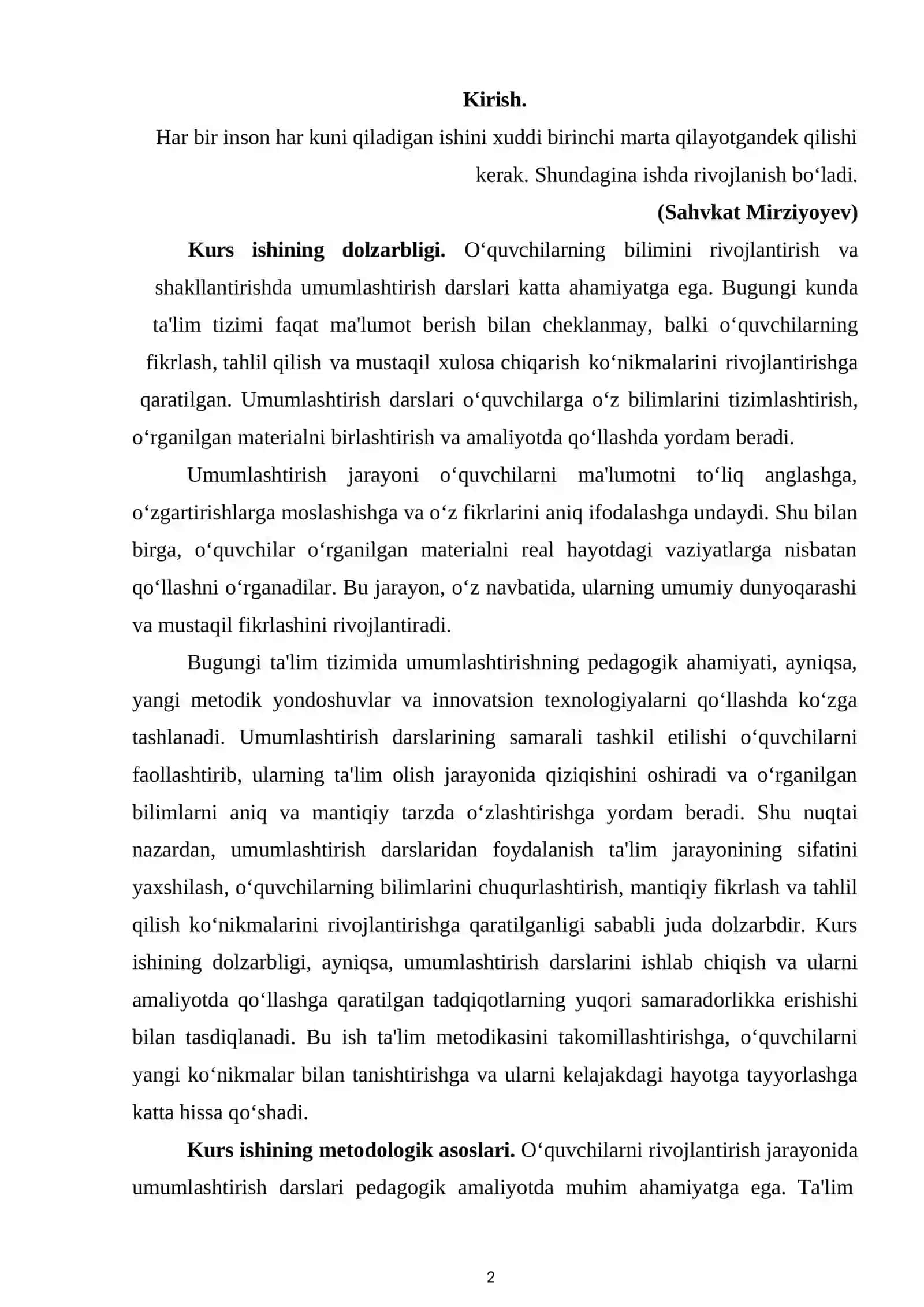 Bob. Umumlashtirish darslarining o‘quvchilarga ta’siri 2