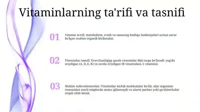 Vitaminlar.Kichik Bioboshqaruvchilar Haqida Umumiy Tushuncha.Vitaminlarning Sinflanishi 2