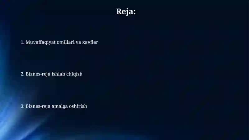 Biznes reja tuzish va uni amalga oshirish 2