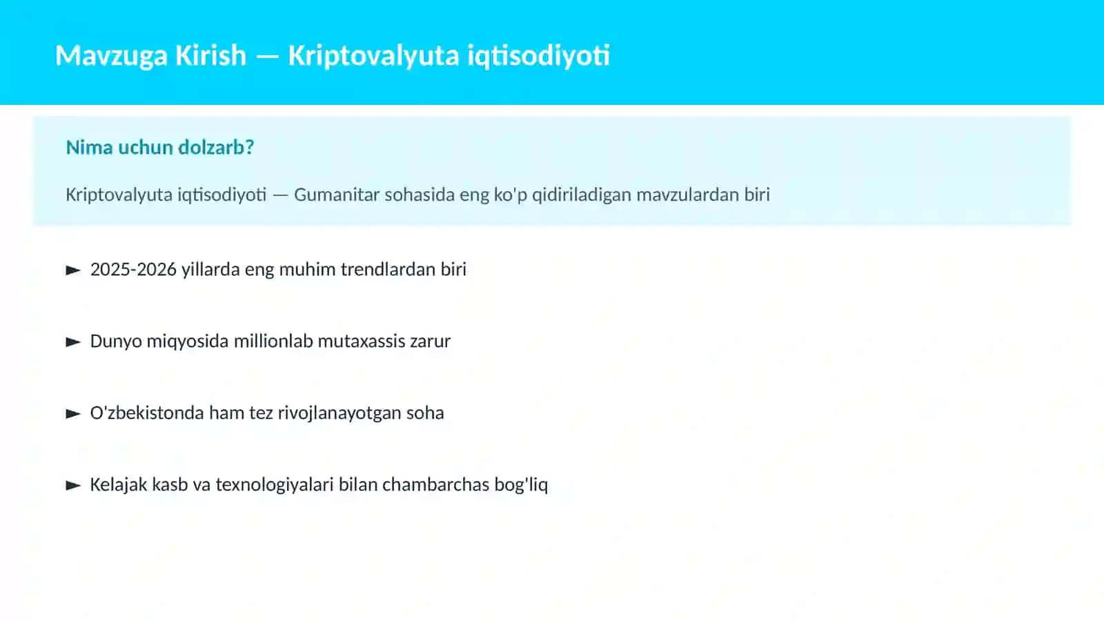 Kriptovalyuta iqtisodiyoti 2