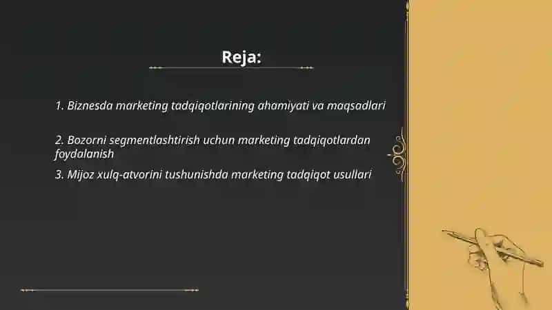 Biznesda marketing tadqiqotlaridan foydalanish 2