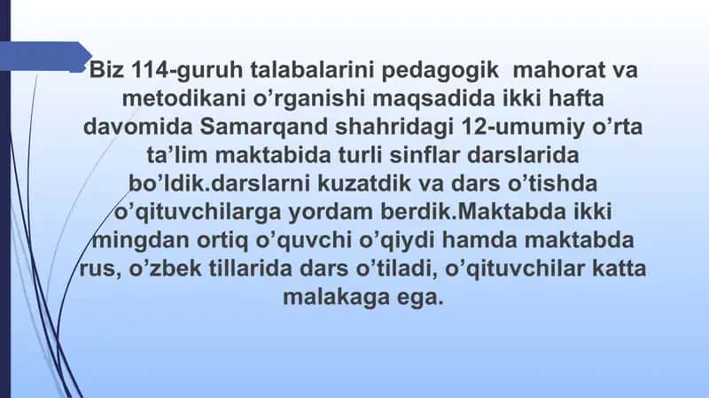 Pedagogik amaliyot taqdimoti 2