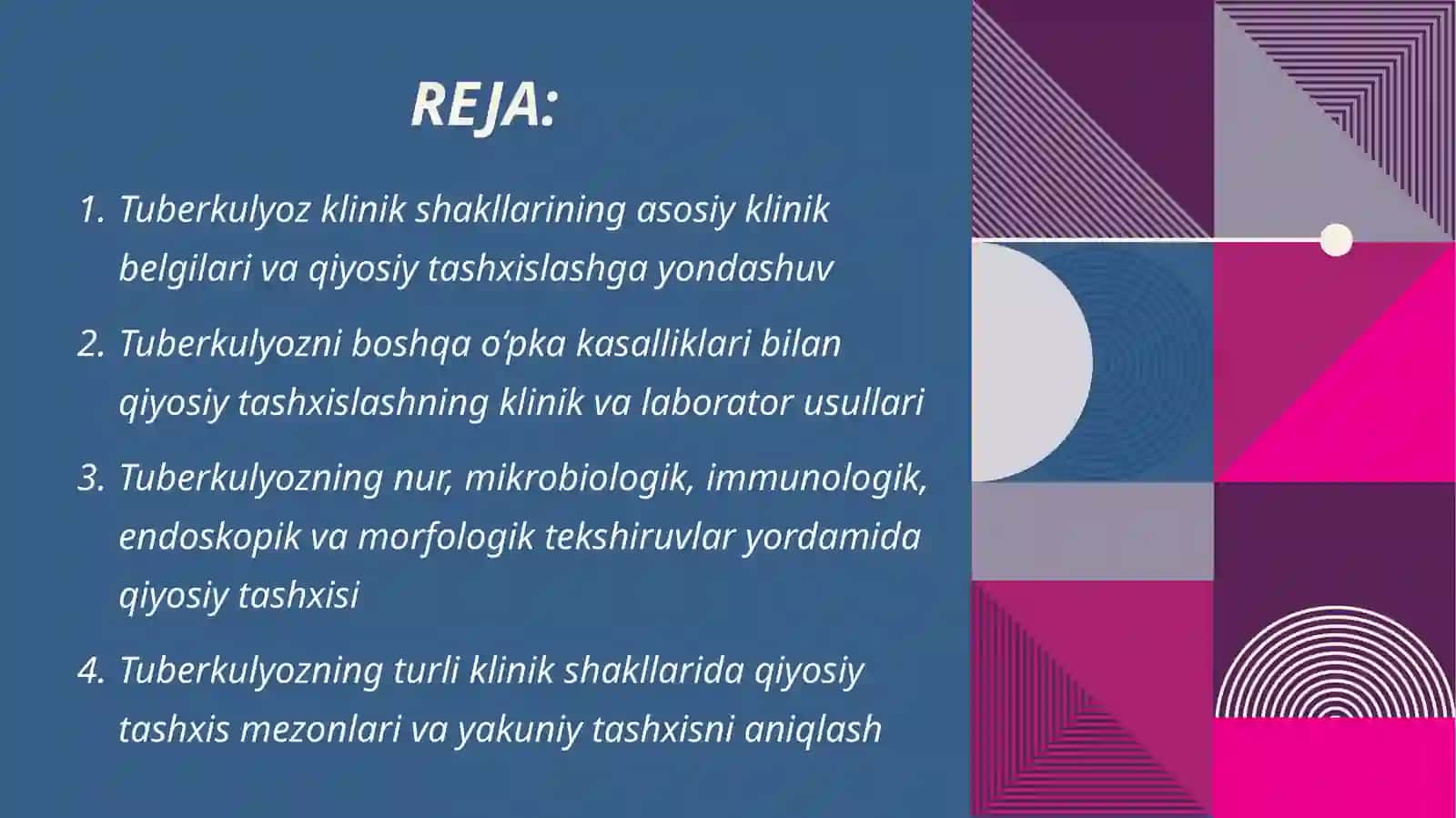 Tuberkulyoz klinik shakllarini qiyosiy tashxislashning asosiy usullari 2