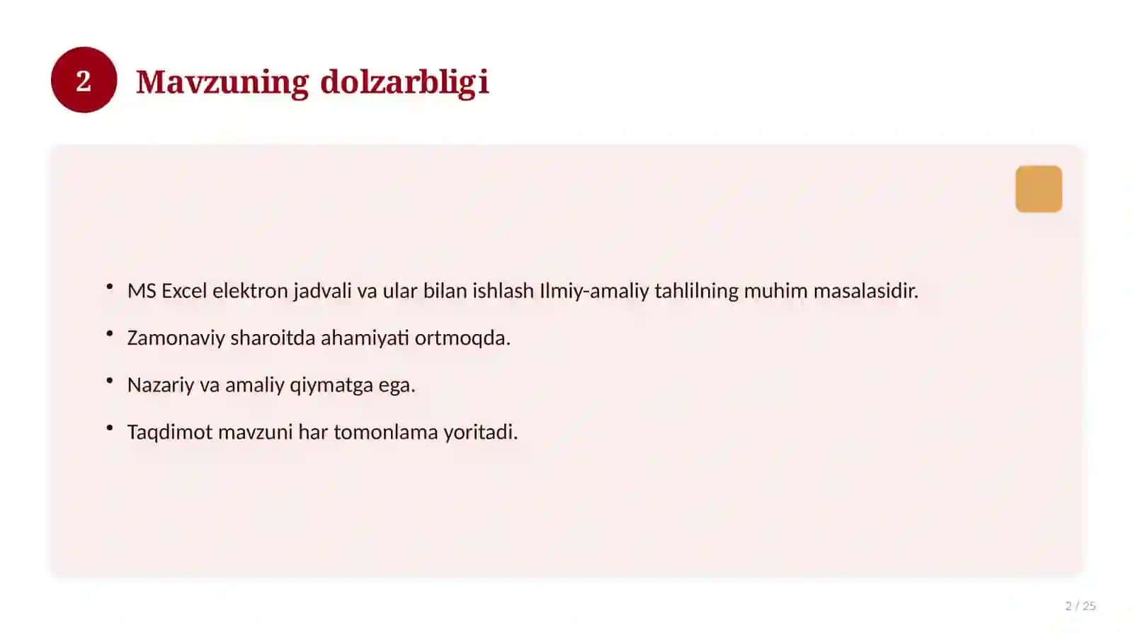 MS Excel elektron jadvali va ular bilan ishlash 2