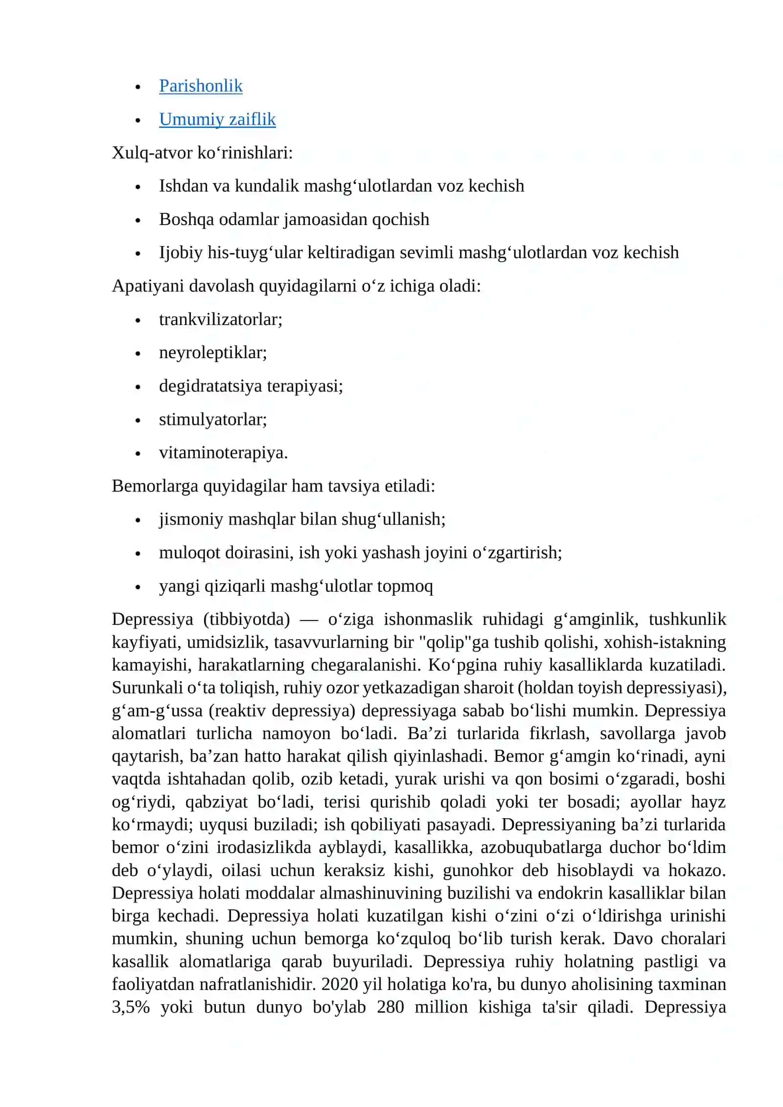 Apatiya, depressiya, xavotirlanish 2