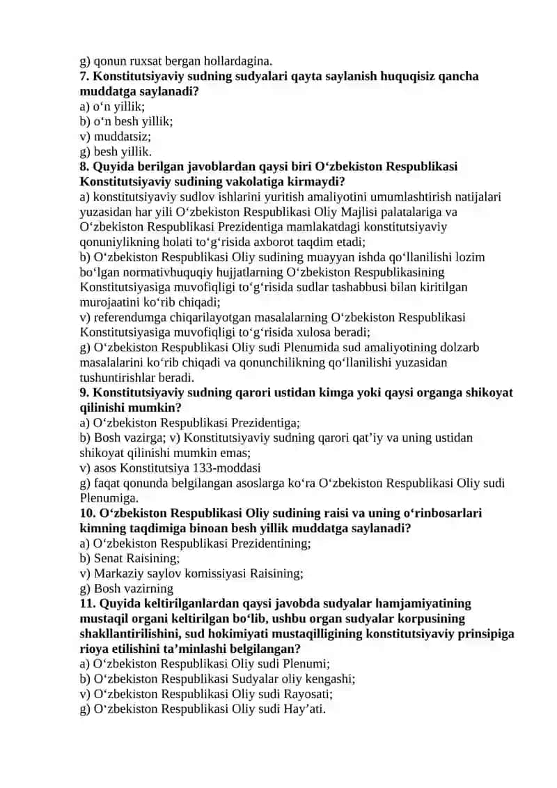 Yangi tahrirdagi Konstitutsiyaning mazmun-mohiyatini ochib beruvchi test savollari 2