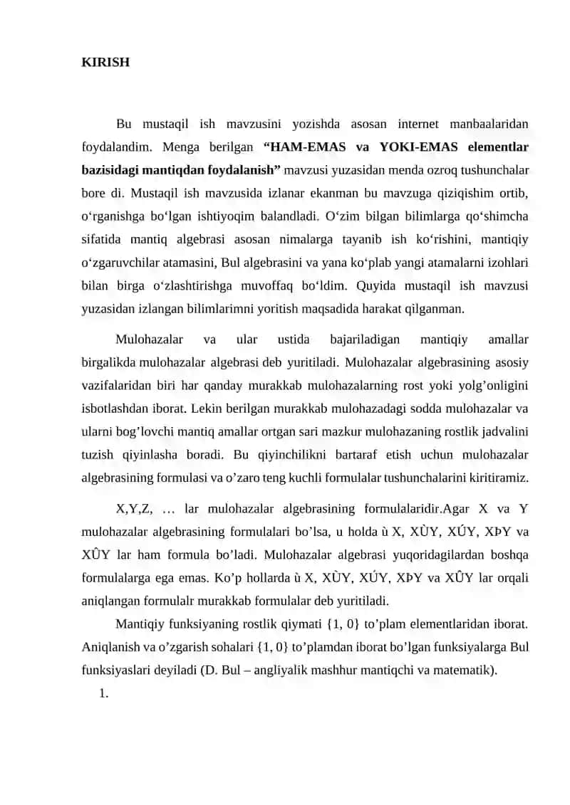 Mantiq algebrasi va mantiqiy o‘zgaruvchilar 2