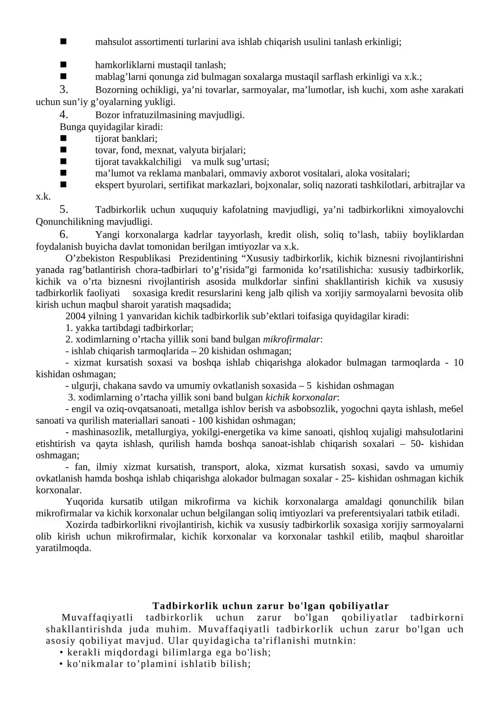 Tadbirkorlik tushunchasi, mohiyati va uni rivojlantirish uchun shart-sharoitlar 2
