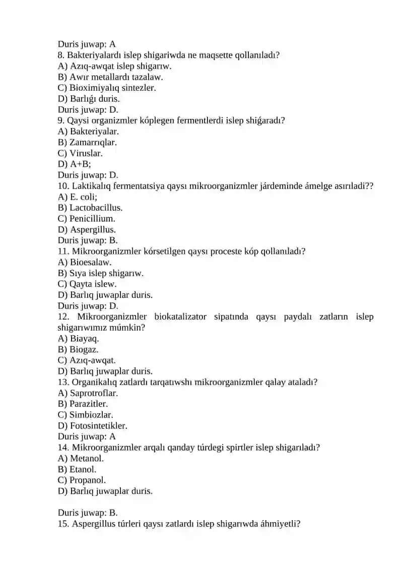 Mikroorganizmlerden zárurli zatlardı sintezlep alıw 2