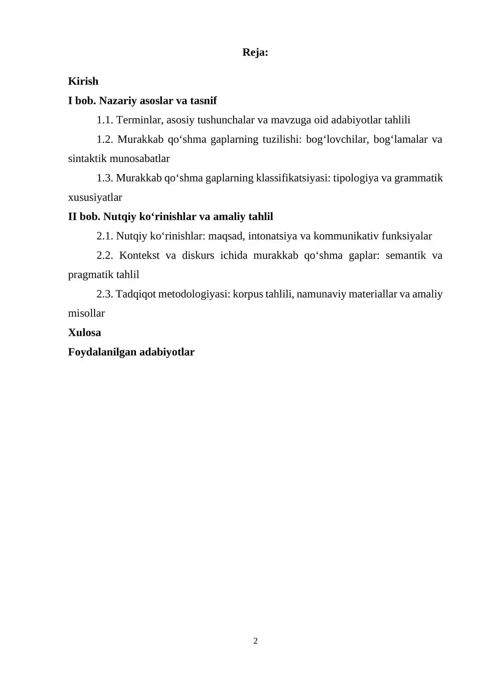 Murakkab Qoʻshma Gaplar, Ularning Asosiy Nutqiy Koʻrinishlari Kurs Ishi 2