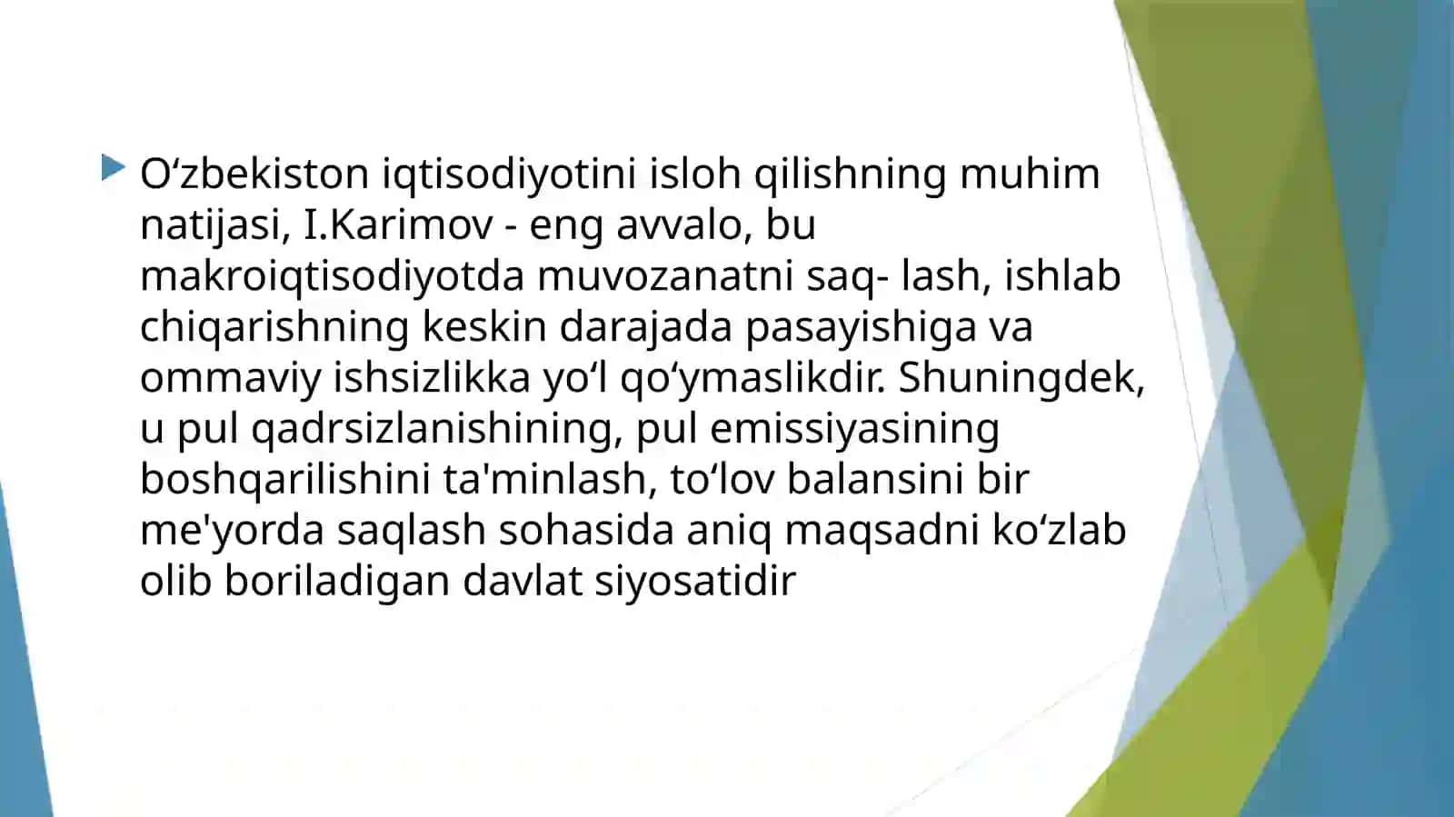 O'zbekistonda iqtisodiy islohotlarning o'ziga xos xususiyatlari 2