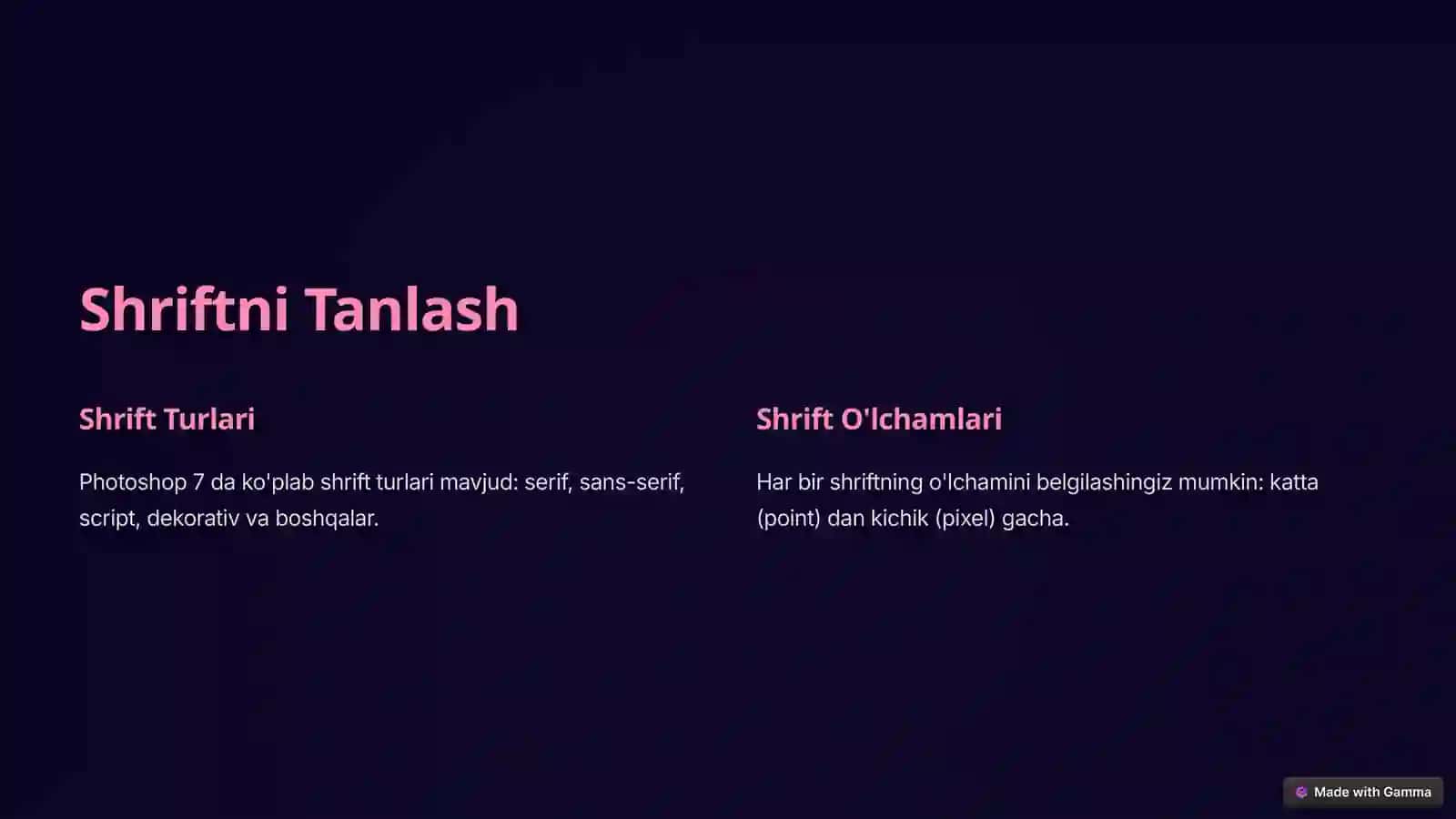 Photoshop 7 da Shriftlar bilan ishlash 2