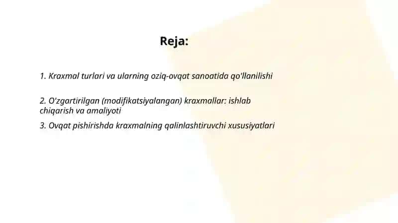 Kraxmallarning oziq-ovqat va boshqa sohalarda qo'llanilishi 2