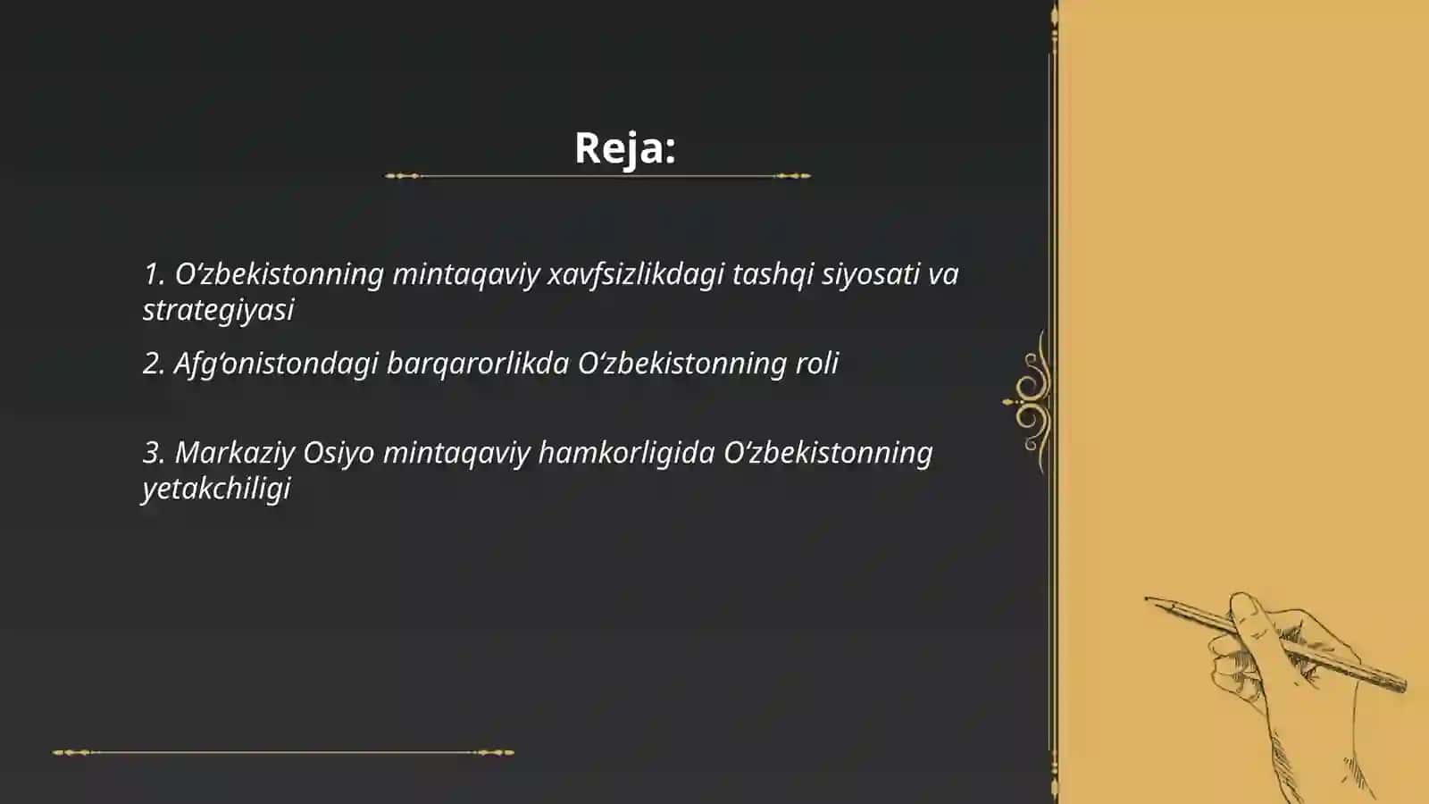 O‘zbekistonning mintaqaviy xavfsizlikdagi tashqi siyosati va strategiyasi 2