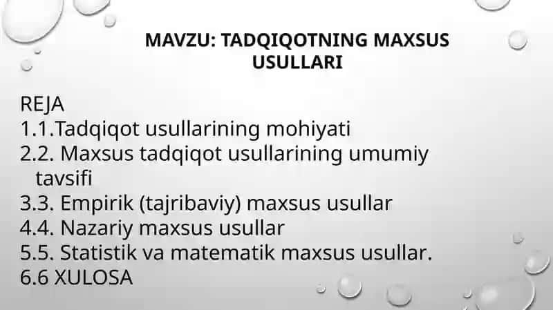 TADQIQOT USULLARI VA KO’NIKMALARI FANIDAN TAYORLAGAN TAQDIMOTI 2