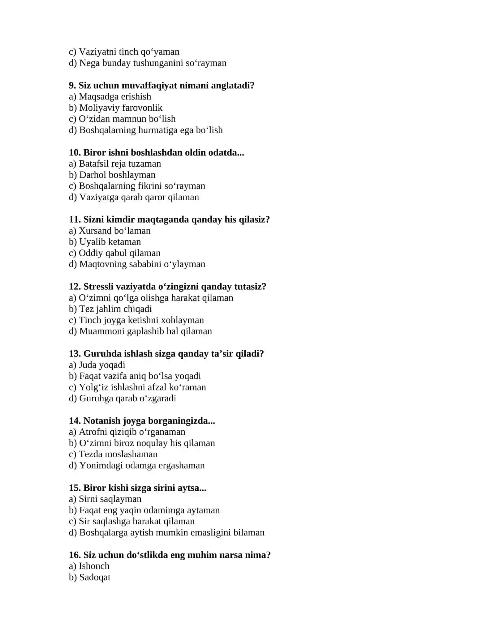 100 ta Psixologik Test – Shaxsiyat va Xarakter Testlari 2
