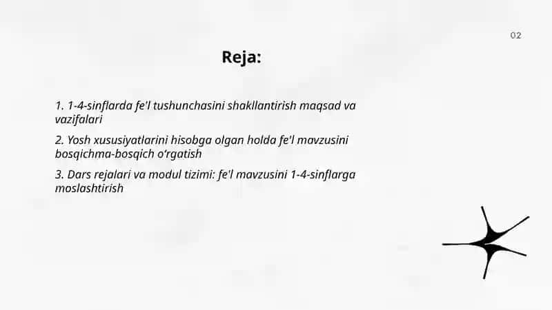 Fel soʻz turkumlarini oʻrganish yuzasidan 1-4sinflar uchun metodik tavsiyalar ishlab chiqish 2