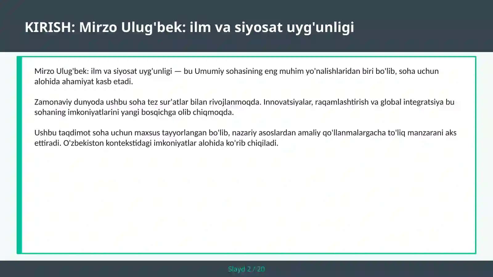 Mirzo Ulug'bek: ilm va siyosat uyg'unligi 2