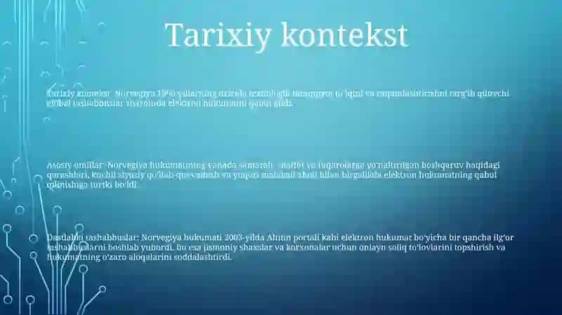 Elektron Hukumatni Joriy Etishning Norvegiya Tajribasi 2