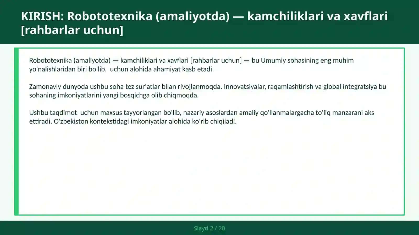 Robototexnika (amaliyotda) — kamchiliklari va xavflari [rahbarlar uchun] 2