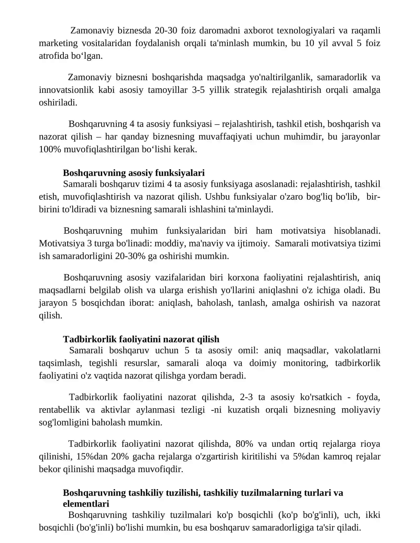 Biznesni boshqarish ananalari 2