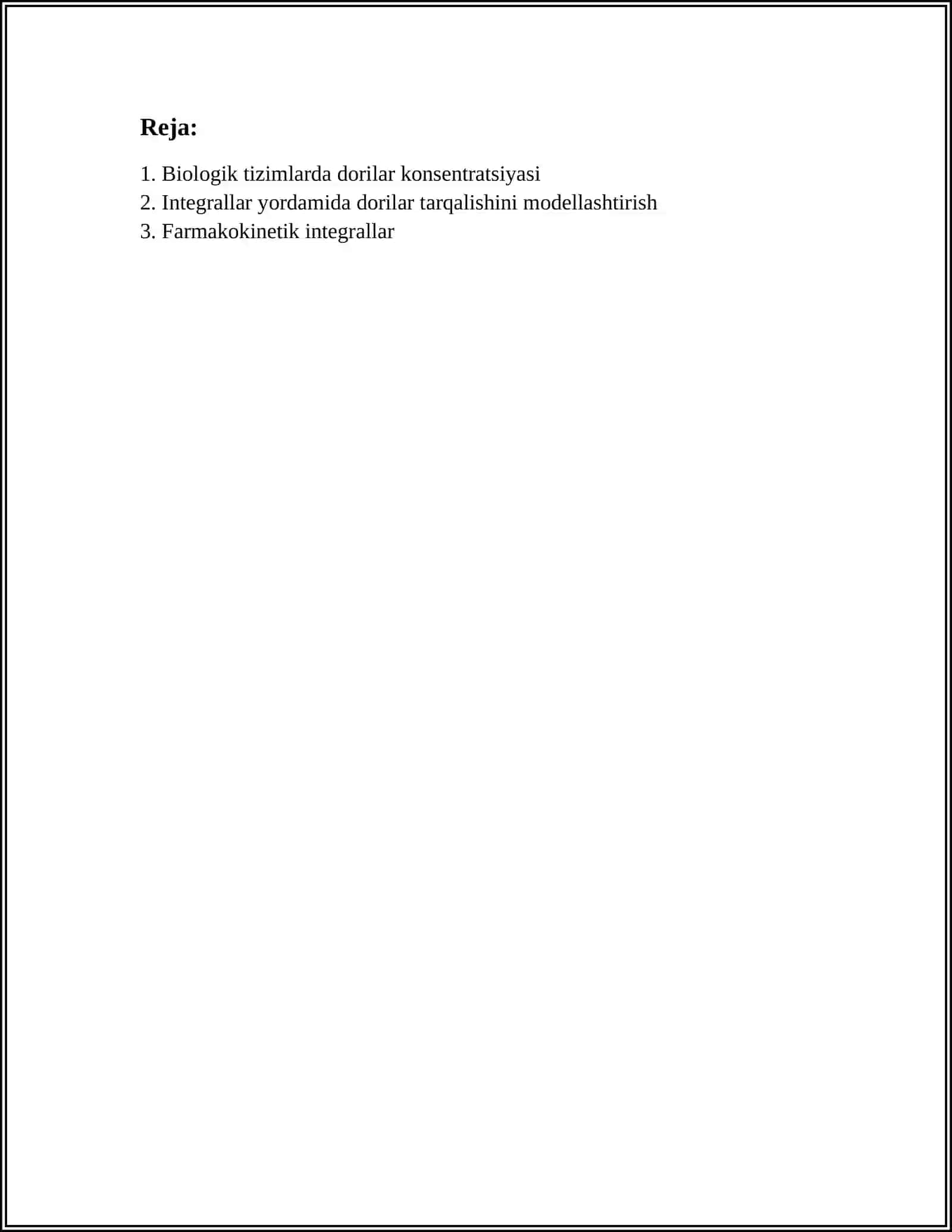 ORGANIZMDAGI DORI KONSENTRATSIYASINI MODELLASHTIRISHDA INTEGRAL HISOB TADBIQLARI 2