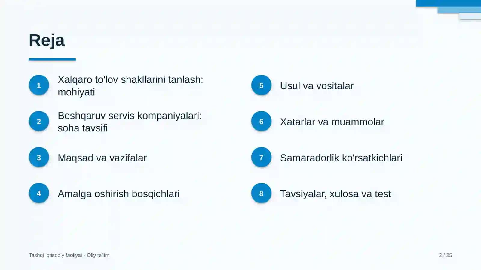 Boshqaruv servis kompaniyalarida xalqaro to'lov shakllarini tanlash 2