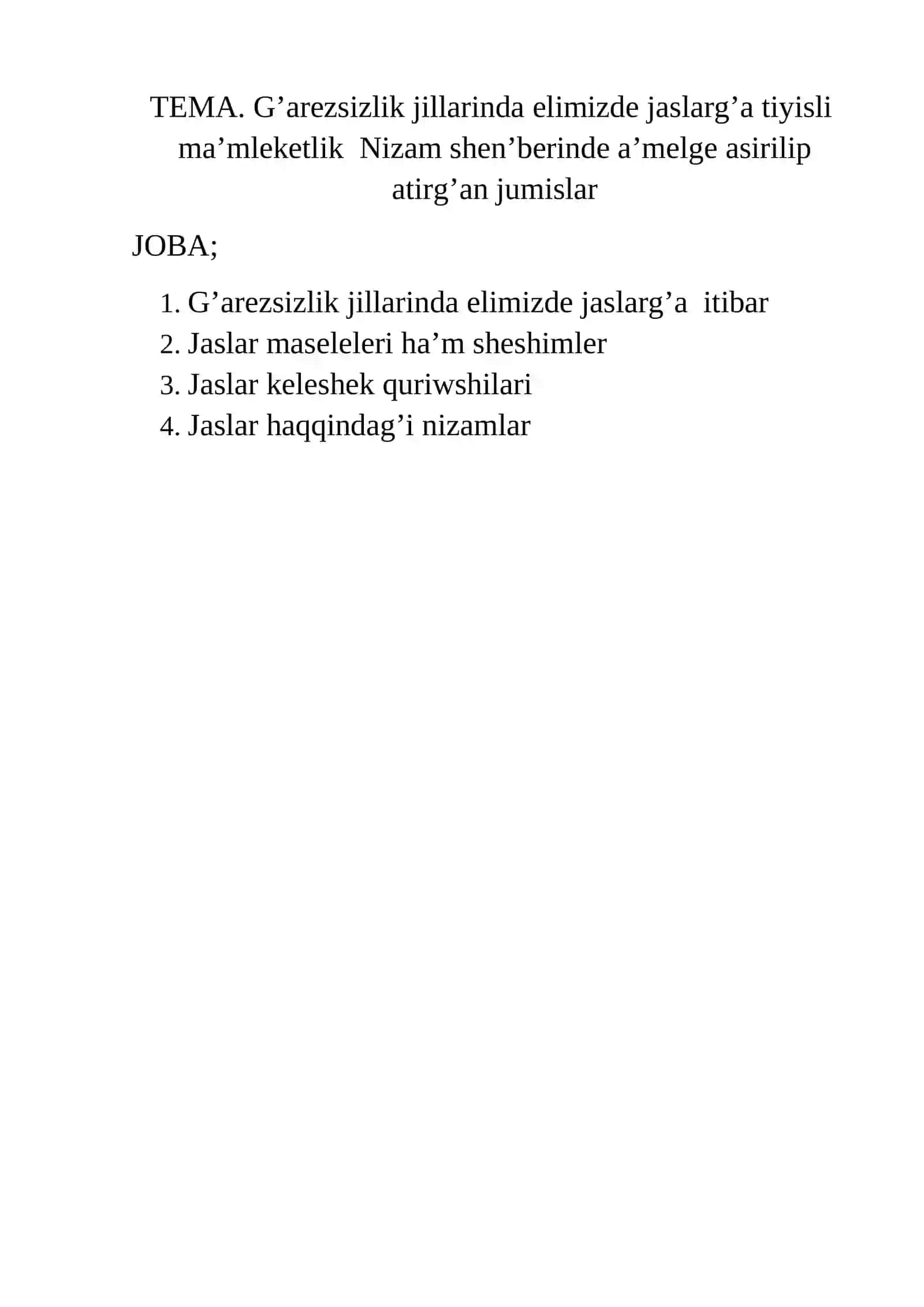 G’arezsizlik jillarinda elimizde jaslarg’a tiyisli ma’mleketlik Nizam shen’berinde a’melge asirilip atirg’an jumislar 2