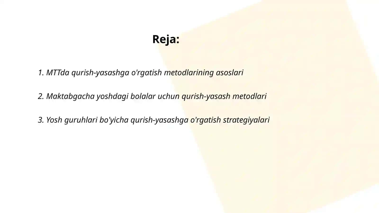 MTT ning turli yosh guruhlarida qurish-yasashga õrgatish metodlari 2