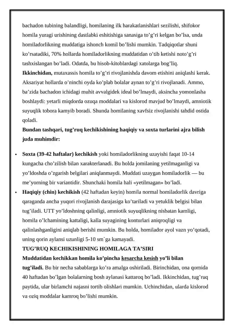 Homiladorlik muddatiga yetmasligi va muddatidan o‘tib ketishi 2