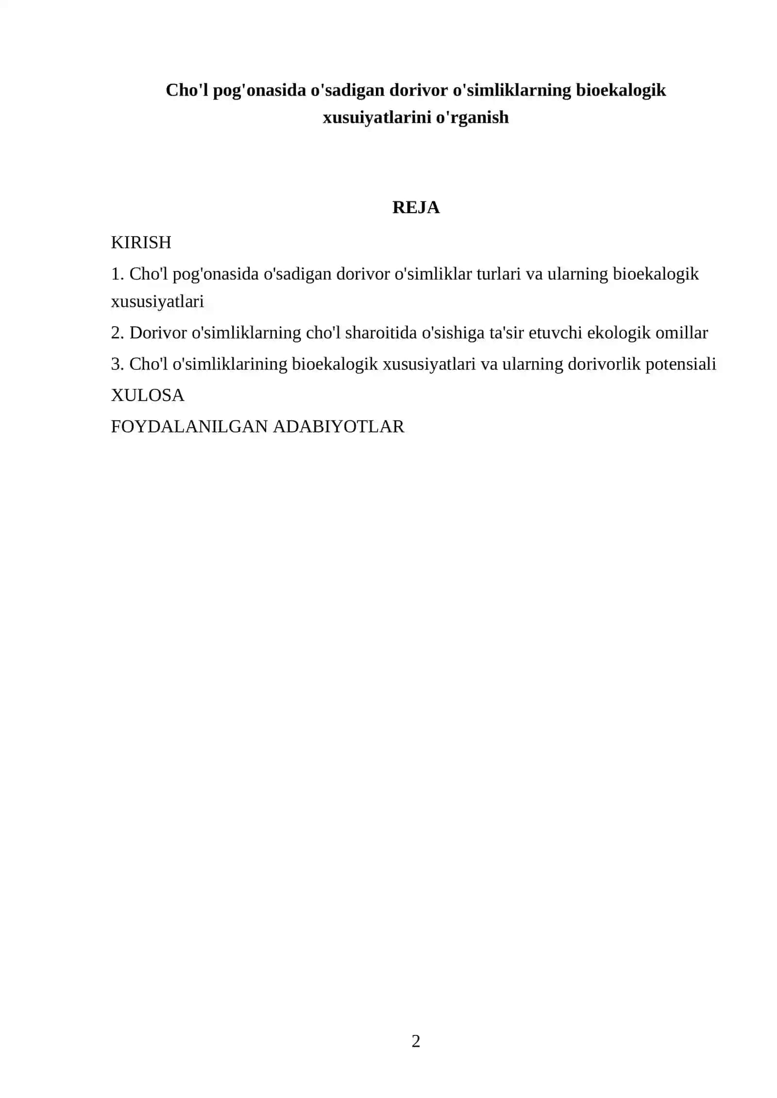 Cho'l pog'onasida o'sadigan dorivor o'simliklarning bioekalogik xusuiyatlarini o'rganish 2