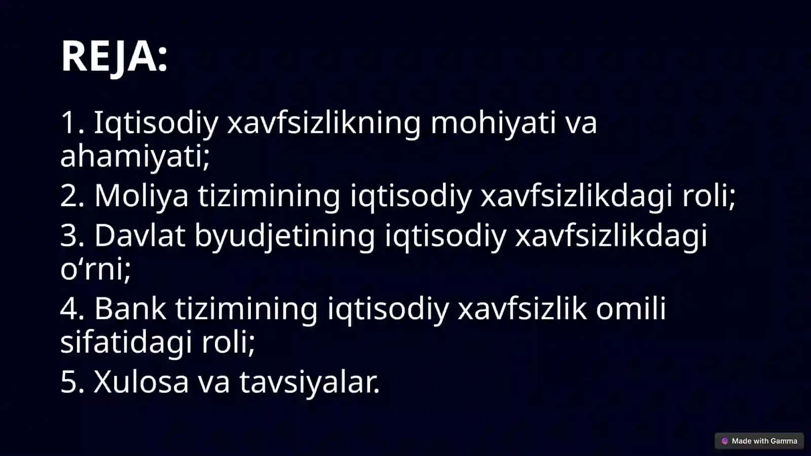 Moliya, pul-kredit tizimida iqtisodiy xavfsizlikni taʼminlash dastaklari 2