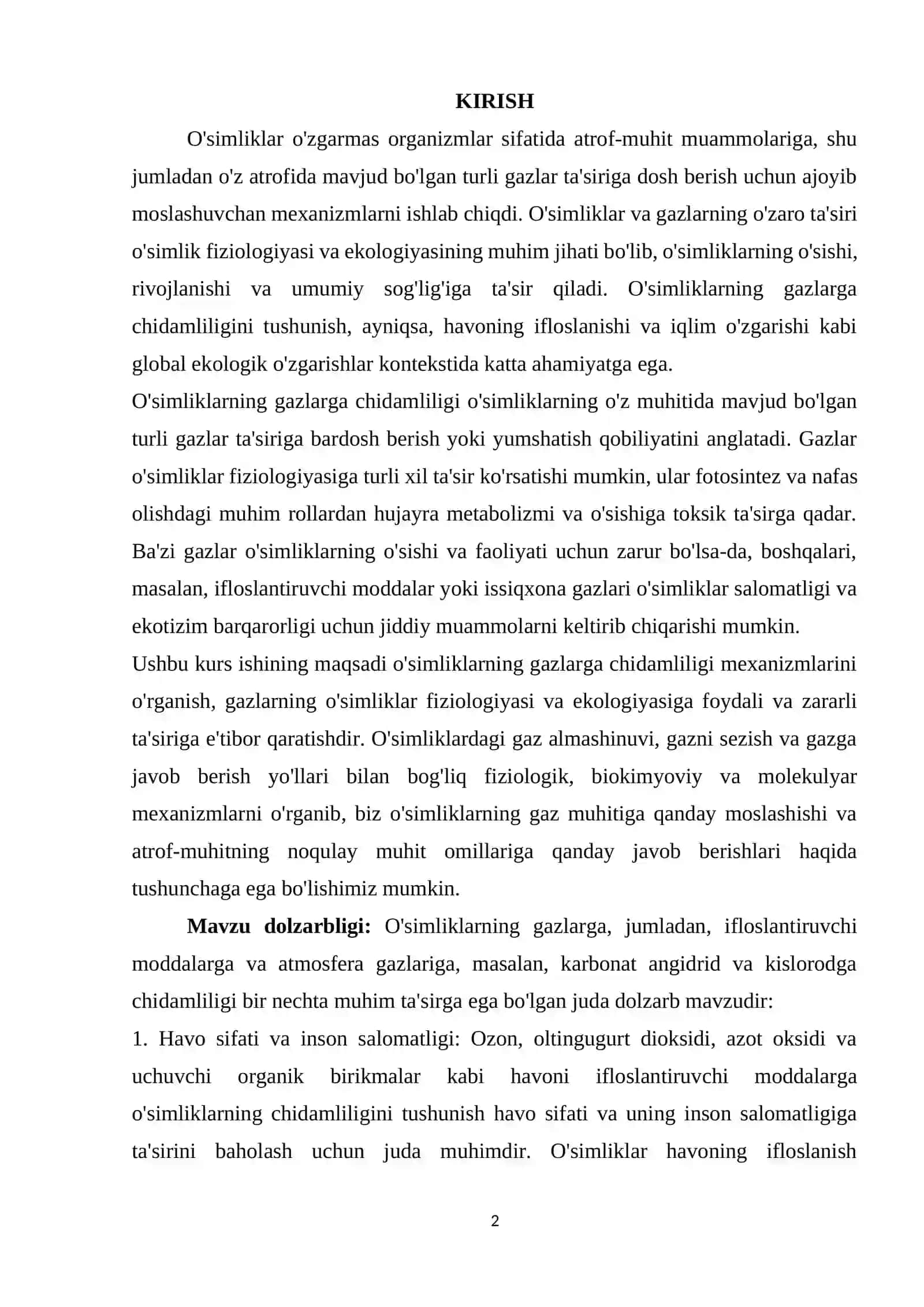 O’simliklarning gazlarga chidamliligi 2