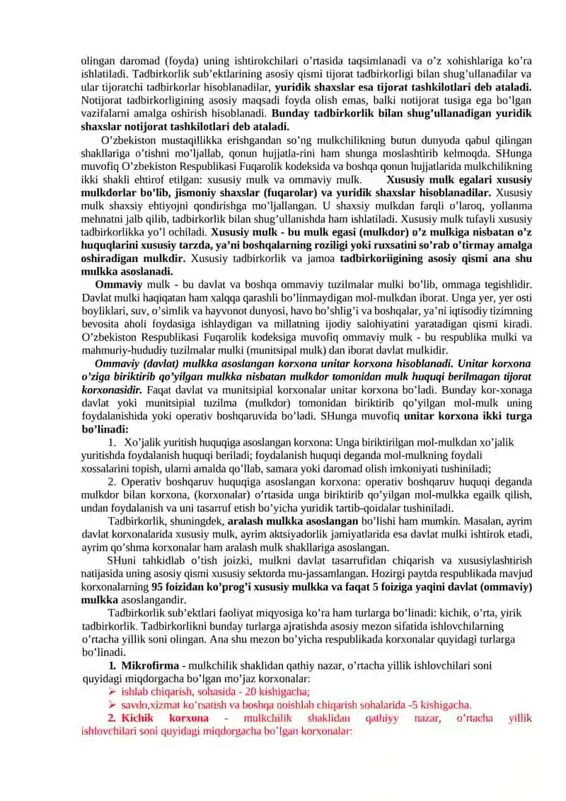 Tadbirkorlikfaoliyatining tashkiliy-huquqiy shakllarini 2