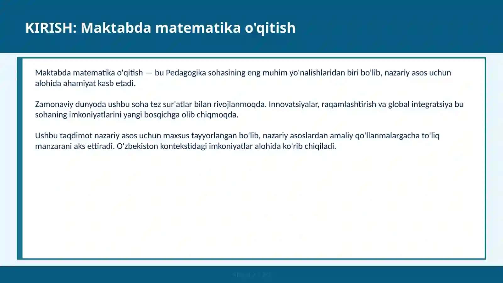 Maktabda Matematika O'qitish 2