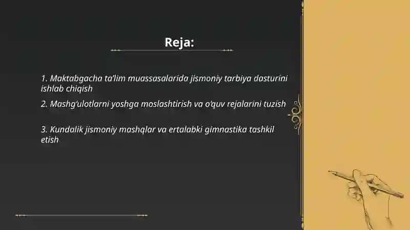 Maktabgacha ta’lim muassasalarida jismoniy tarbiya mashg‘ulotlarini tashkil etish 2