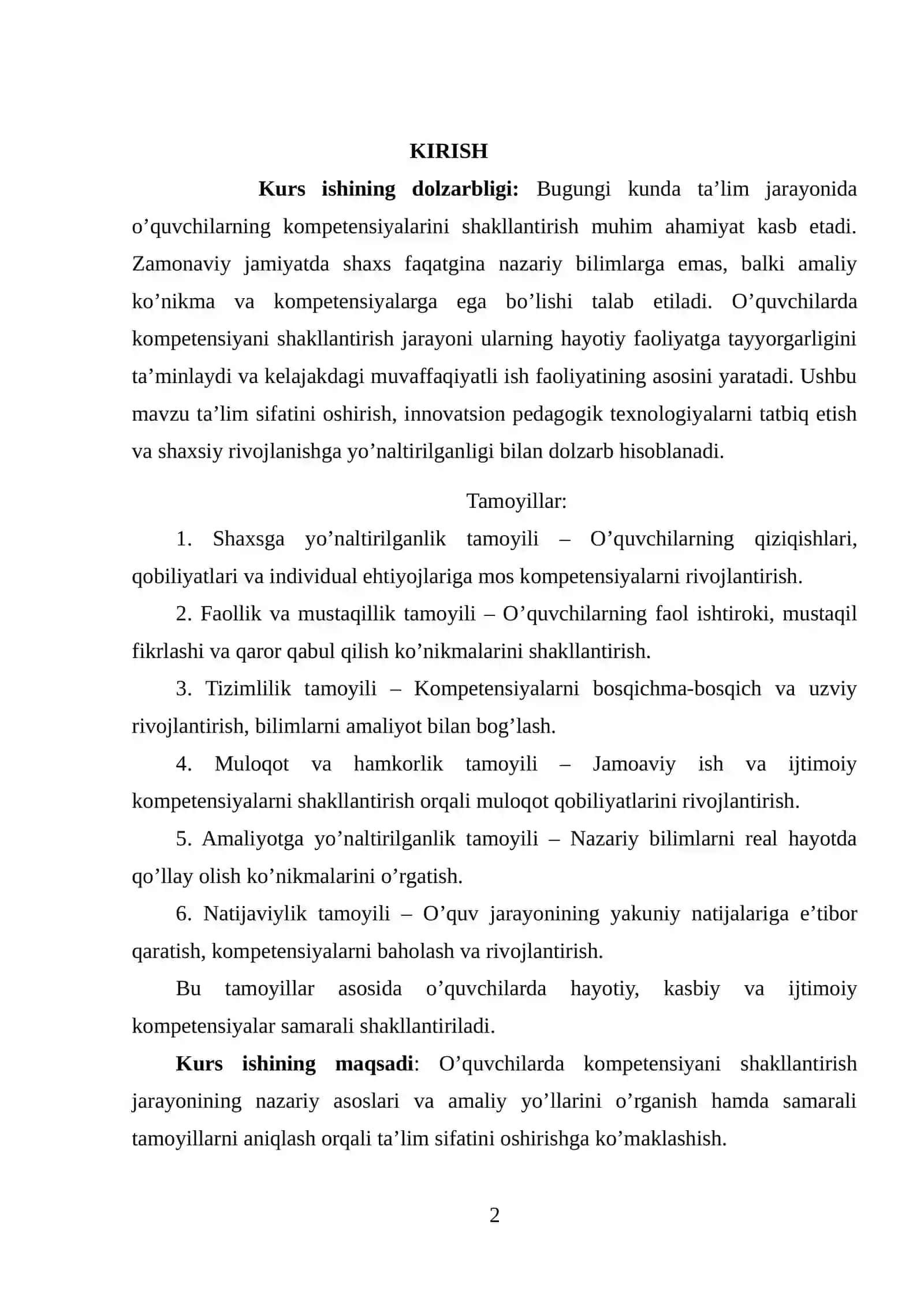 BOB. O‘QUVCHILARDA KOMPETENSIYANI SHAKLLANTIRISH TAMOYILLARI 2