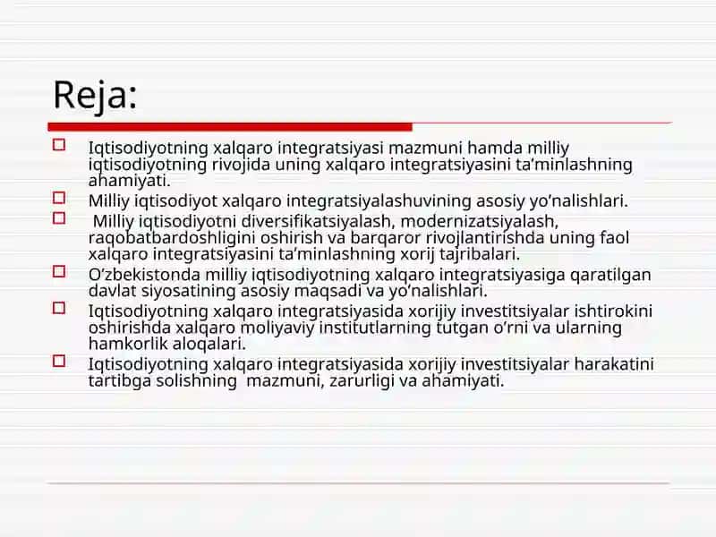 Iqtisodiyotning xalqaro integratsiyasi 2