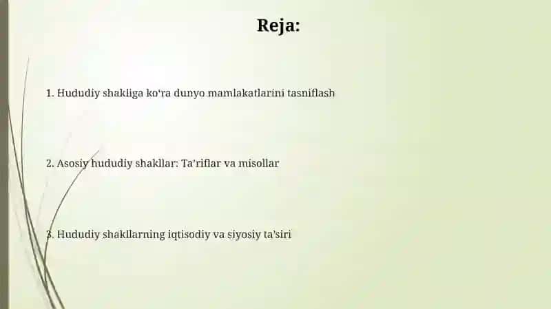 Jahon mamlakatlarini hududiy shakliga ko‘ra turlarga ajratish 2