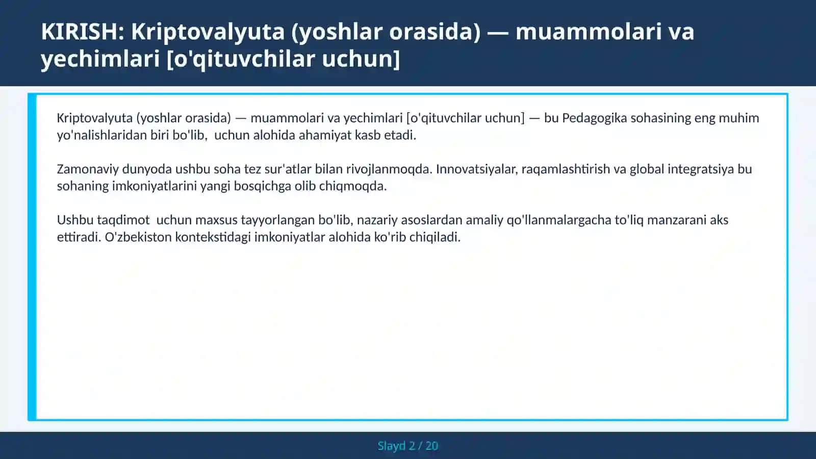Kriptovalyuta (Yoshlar Orasida) - Muammolari va Yechimlari [O'qituvchilar Uchun] 2