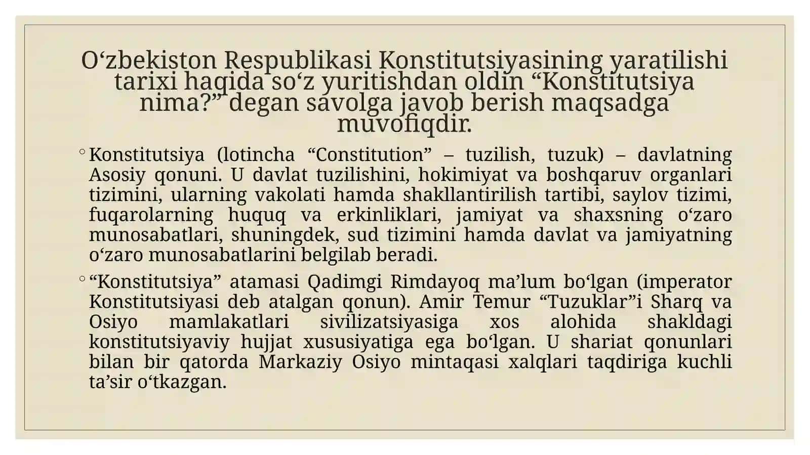 O’zbekiston Respublikasiningkonstitutsiyasiningyaratilishtarixi 2