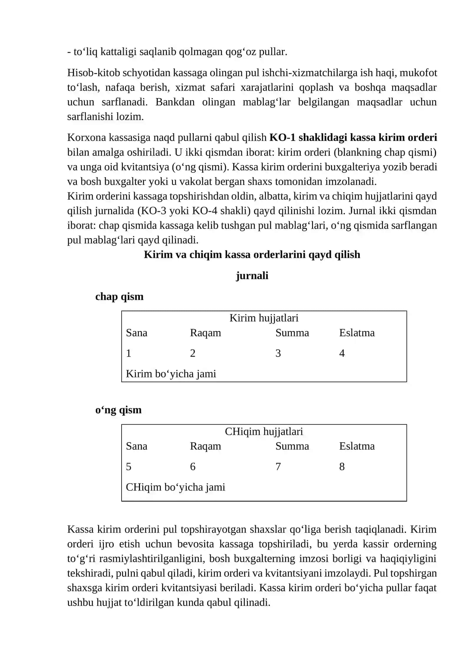 Kassa muomalalarining hisobini yuritish va xujjatlashtirish tartibi. Bankdagi maxsus schyotlardagi pul mablag‘lari hisobi 2