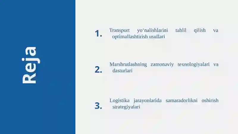 Transport yo‘nalishlarini tahlil qilish va optimallashtirish usullari 2