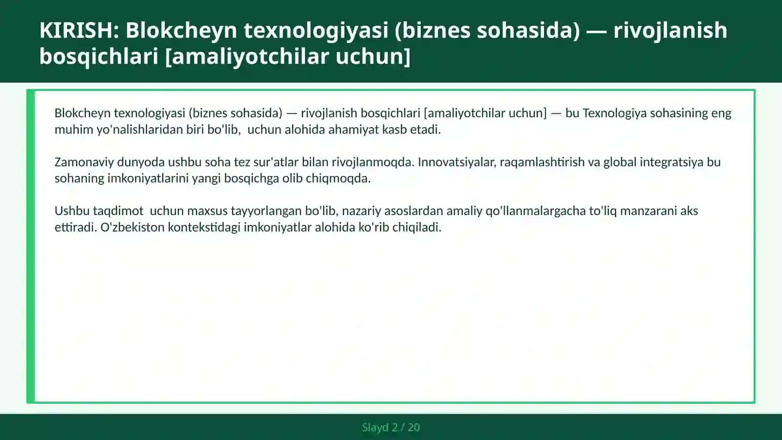 Blokcheyn Texnologiyasi (Biznes Sohasida) - Rivojlanish Bosqichlari [Amaliyotchilar Uchun] 2
